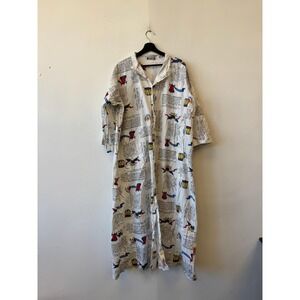 Vintage Diplomats Robe Mens One Size White Patriotic Print Button Lightweight